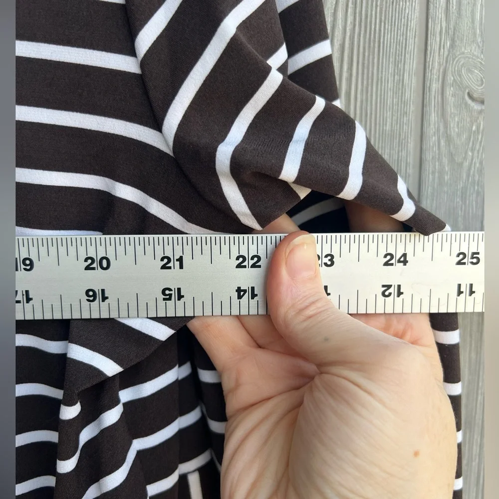 Chico's Deep Brown/Black and White Striped Stretchy Open Front Cardigan Size 2 - Picture 5 of 6